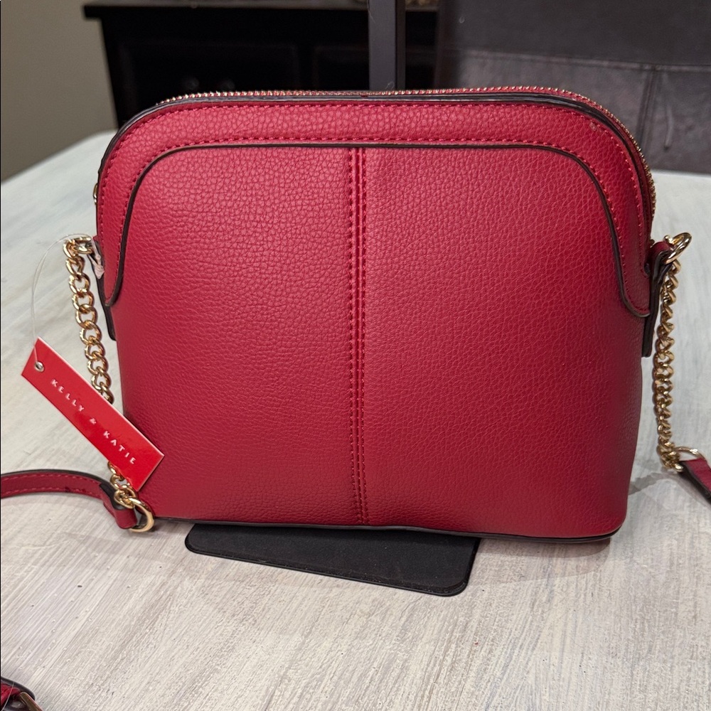 Kelly & Katie Vibrant Red Crossbody Bag with Gold Chain